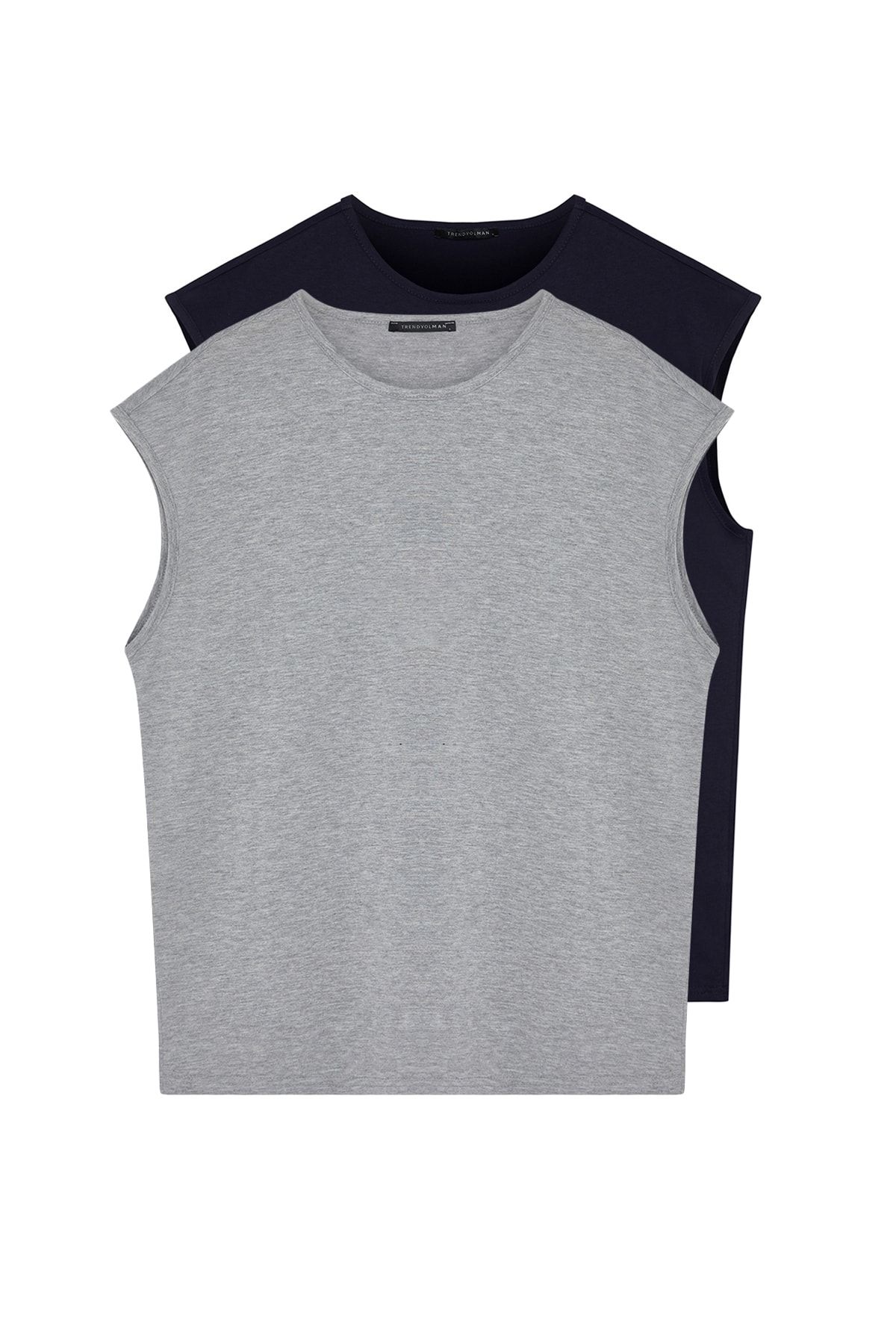 TRENDYOL MAN Basic Lacivert-Gri  2'li Paket Oversize/Geniş Kesim Pamuklu Kolsuz T-Shirt/Atlet TMNSS22AL0070