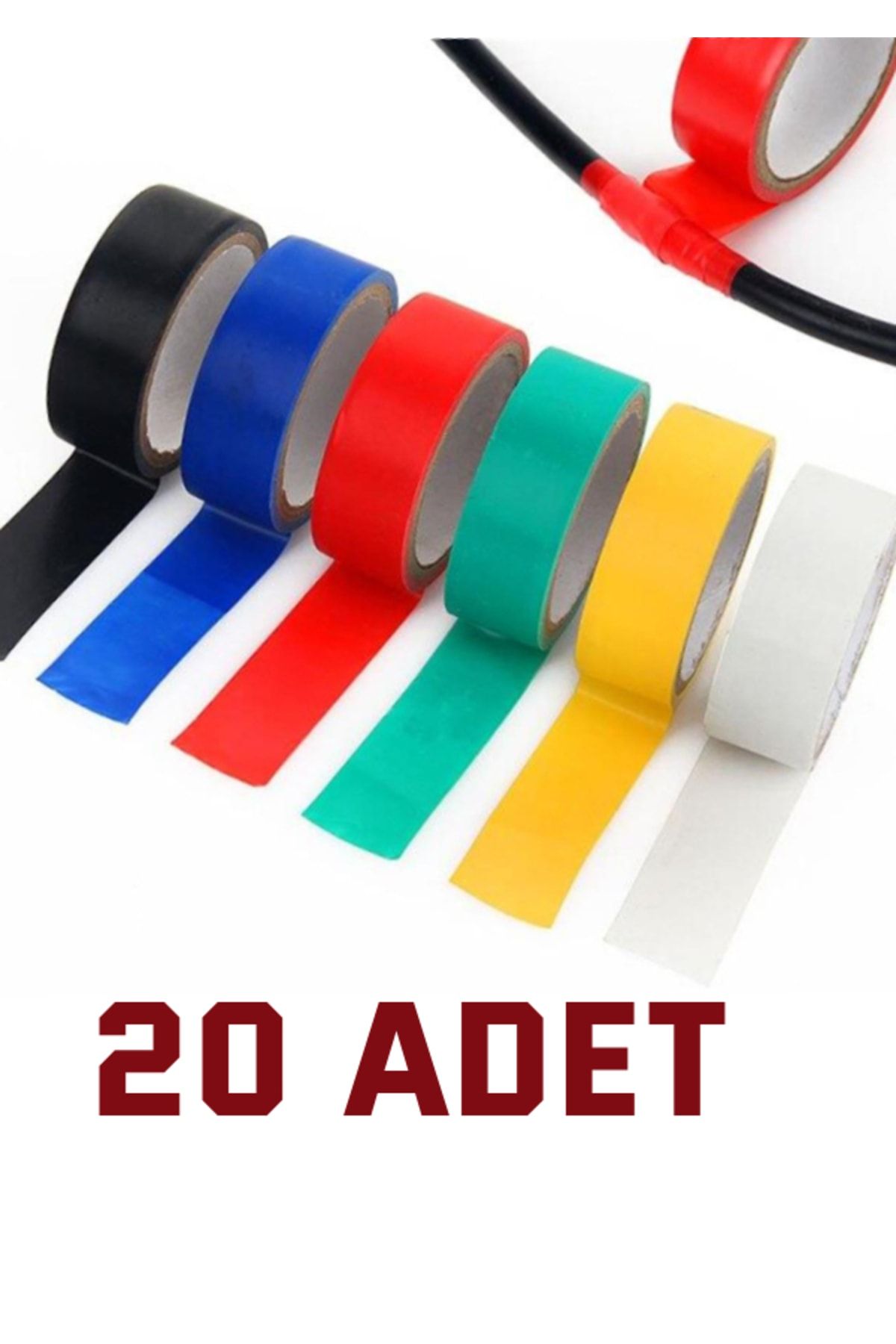 nistabolje 20 Adet Renkli Elektrik Bandı Pvc İzole Bantı