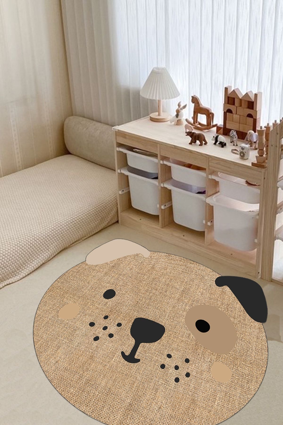 Decomia Home Dijital Kaymaz Yıkanabilir Jüt Görünümlü Sevimli Köpek Modern Çocuk Halısı Çocuk Odası Halısı