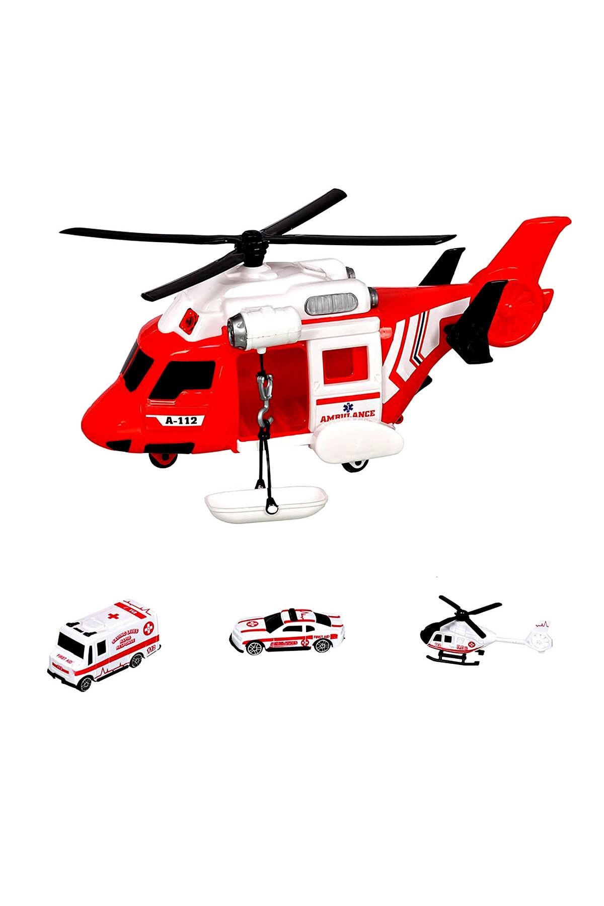 SAZE ERN-2004 Helikopter Ambulans Seti Arabalı Helikopterin kanatlarının hareketli olması oyunu daha