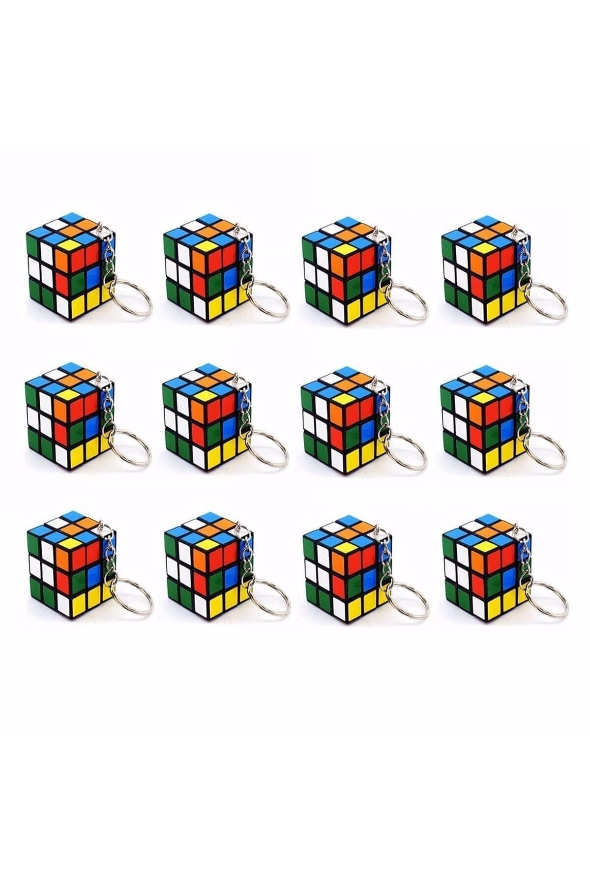 Bibizde 12 Adet Mini Rubik Zeka Küpü (sabır Küpü) 3x3 Anahtarlık