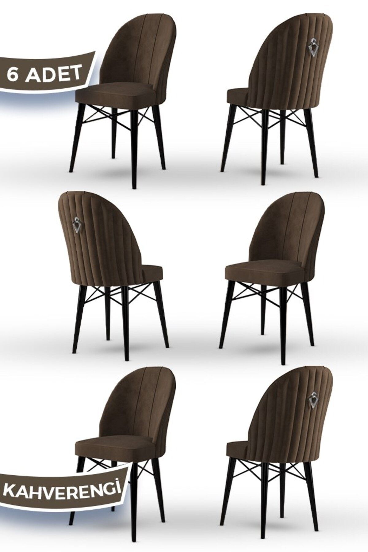 Canisa Concept Ritim Serisi 6 Adet Kahve Sandalye 1.sınıf Babyface Ithal Kumaş Siyah Gürgen Ayak Gümüş Halkalı