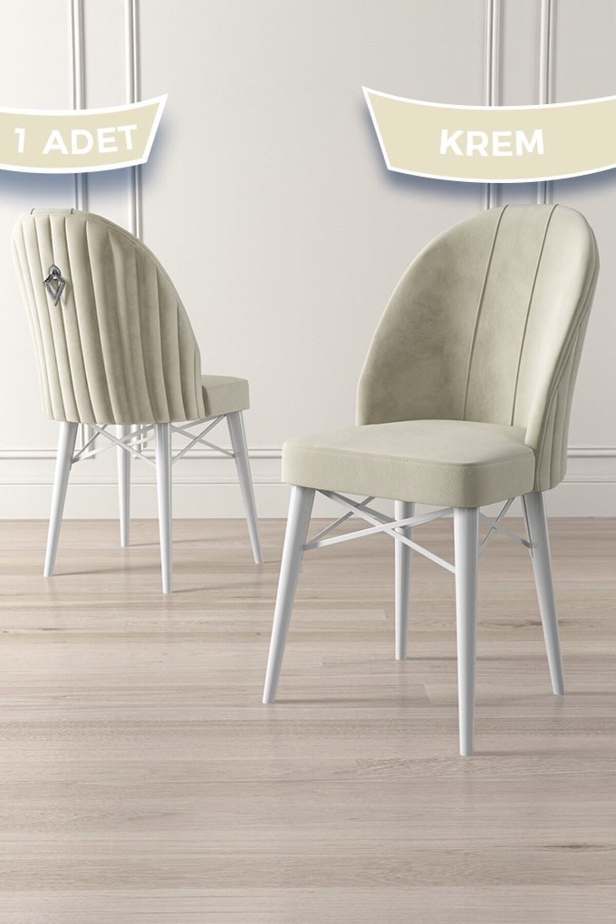 Canisa Concept Ritim Serisi 1 Adet Krem Sandalye 1.sınıf Babyface Ithal Kumaş Beyaz Gürgen Ayak Gümüş Halkalı