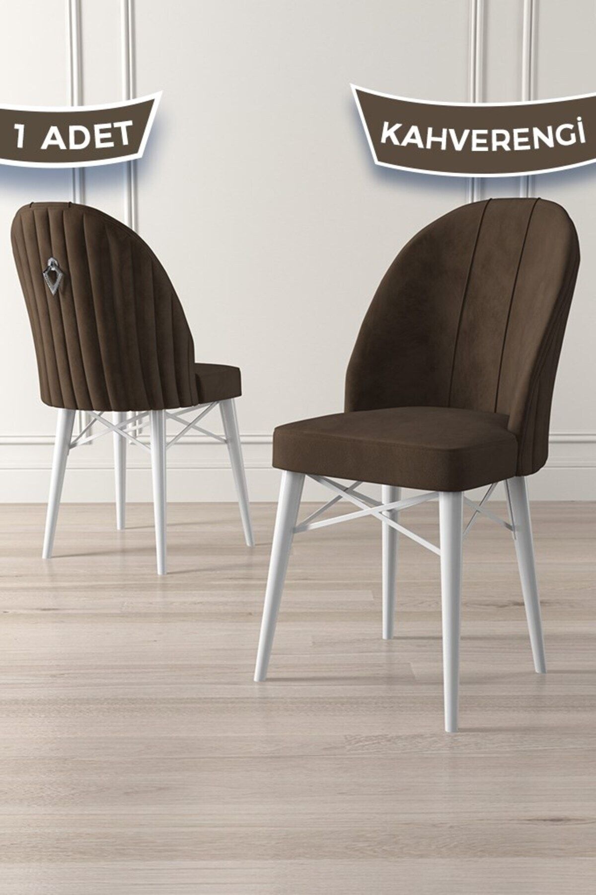 Canisa Concept Ritim Serisi 1 Adet Kahve Sandalye 1.sınıf Babyface Ithal Kumaş Beyaz Gürgen Ayak Gümüş Halkalı