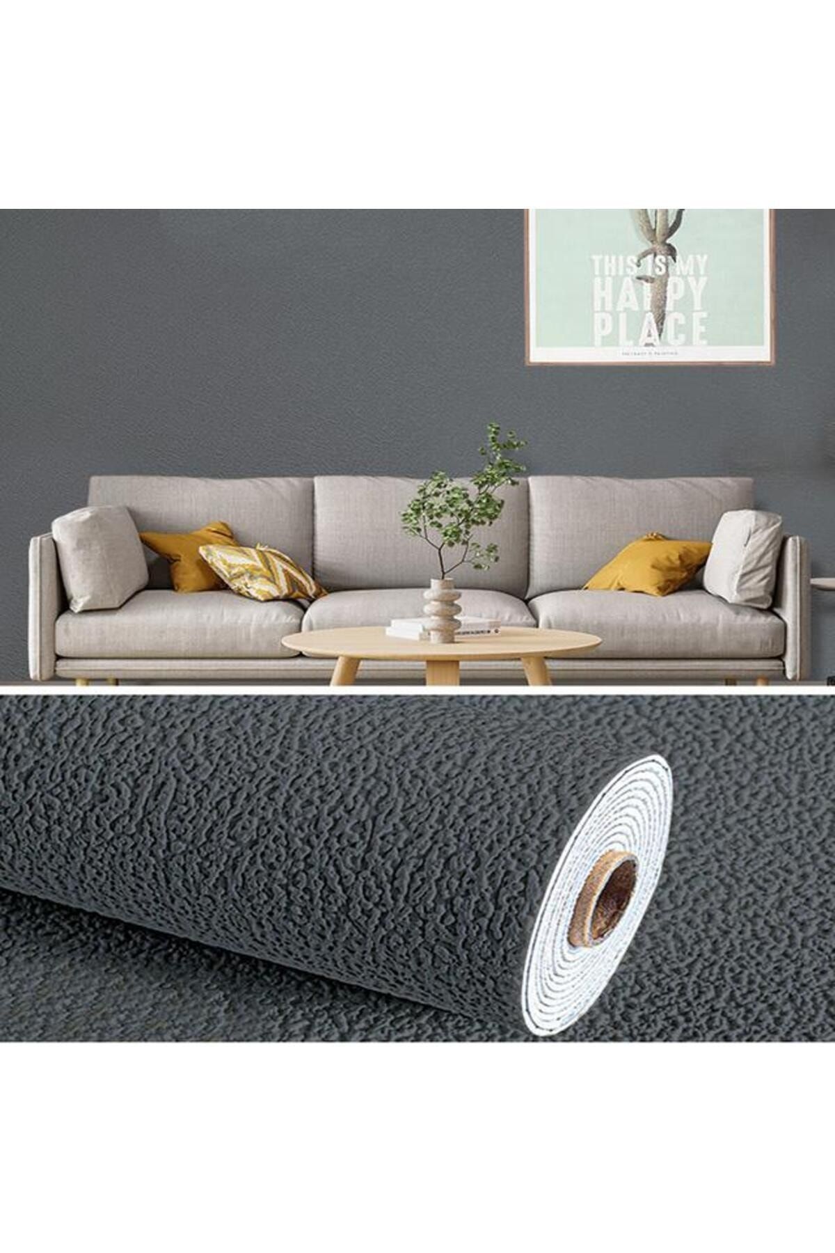 Renkli Duvarlar 50x280cm(1,4M2) Koyugri Antasit Kendinden Yapışkanlı Duvar Kağıdı Dokulu Esnek Silinebilir