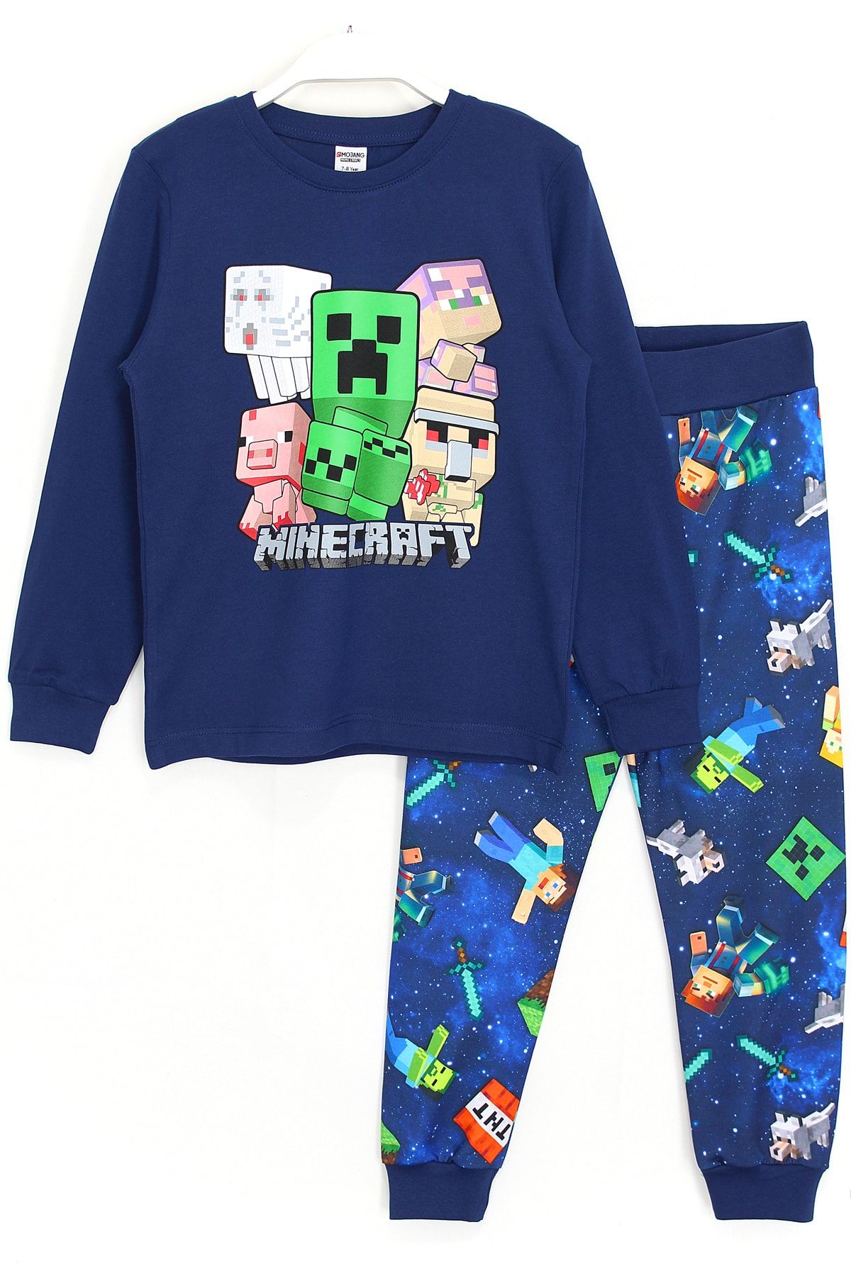 DobaKids Minecraft 3D Baskılı Erkek Çocuk Alt Üst Pijama Takımı Lacivert
