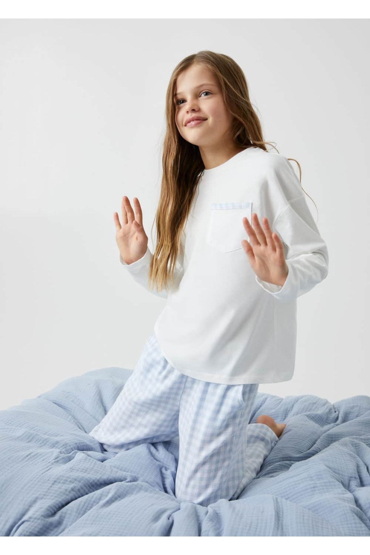 MANGO Kids Kareli Uzun Pijama Takımı