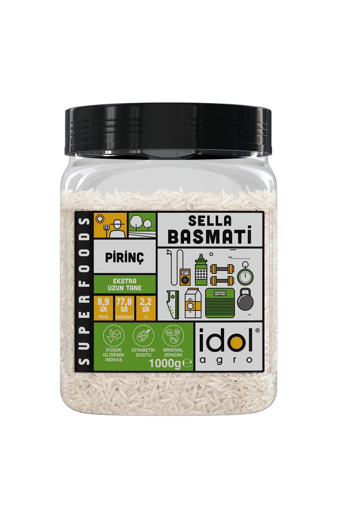 idolagro Sella Basmati Pirinç - 1000 gr - Superfoods - Parboiled, Yapışmaz Aromatik Extra Uzun Tane