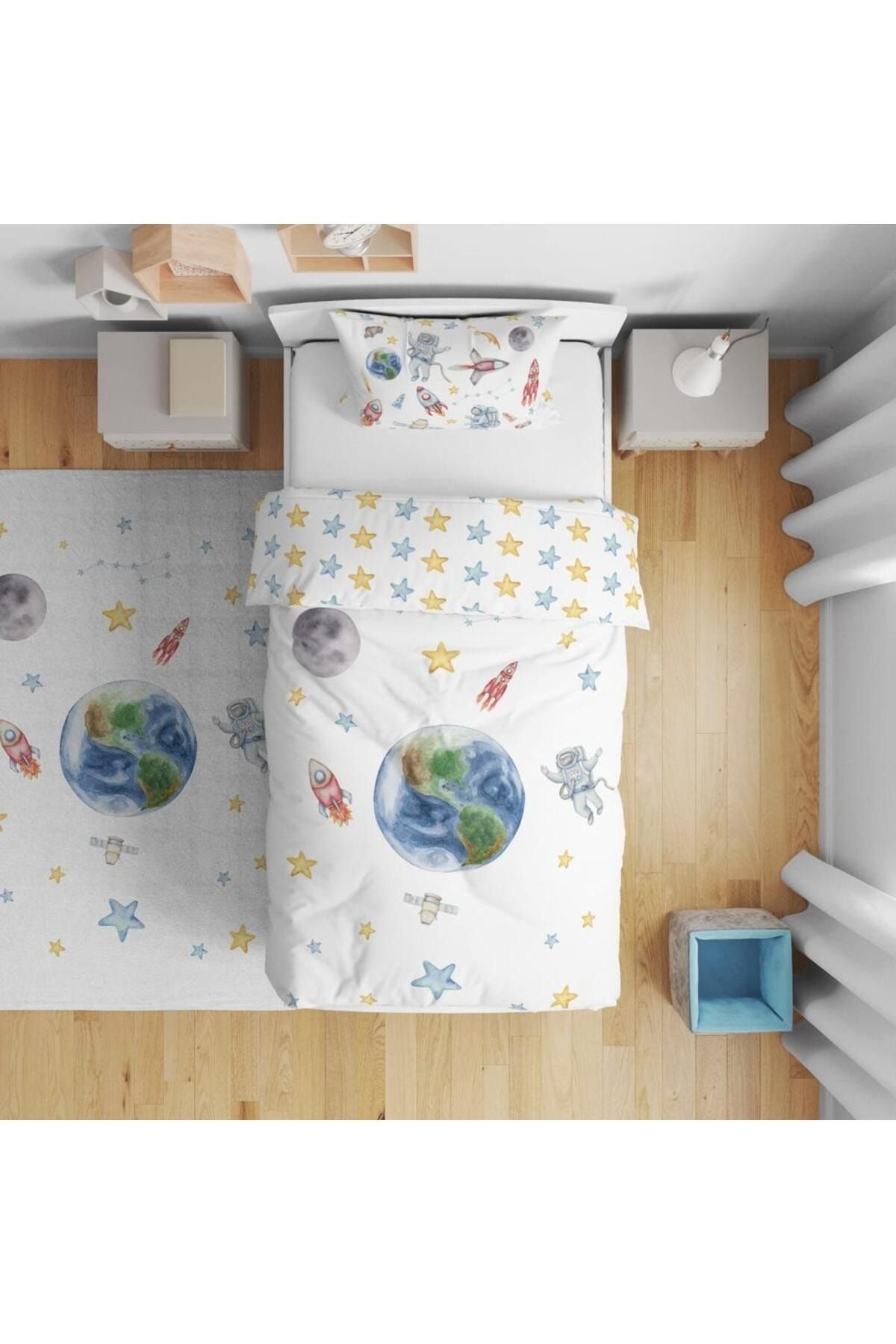 TuGu home baby TuGu HoMe&BaBy Çift Taraflı Dijital Baskılı Pamuklu Micro Saten Çocuk Odası Tek Kişilik Nevresim41