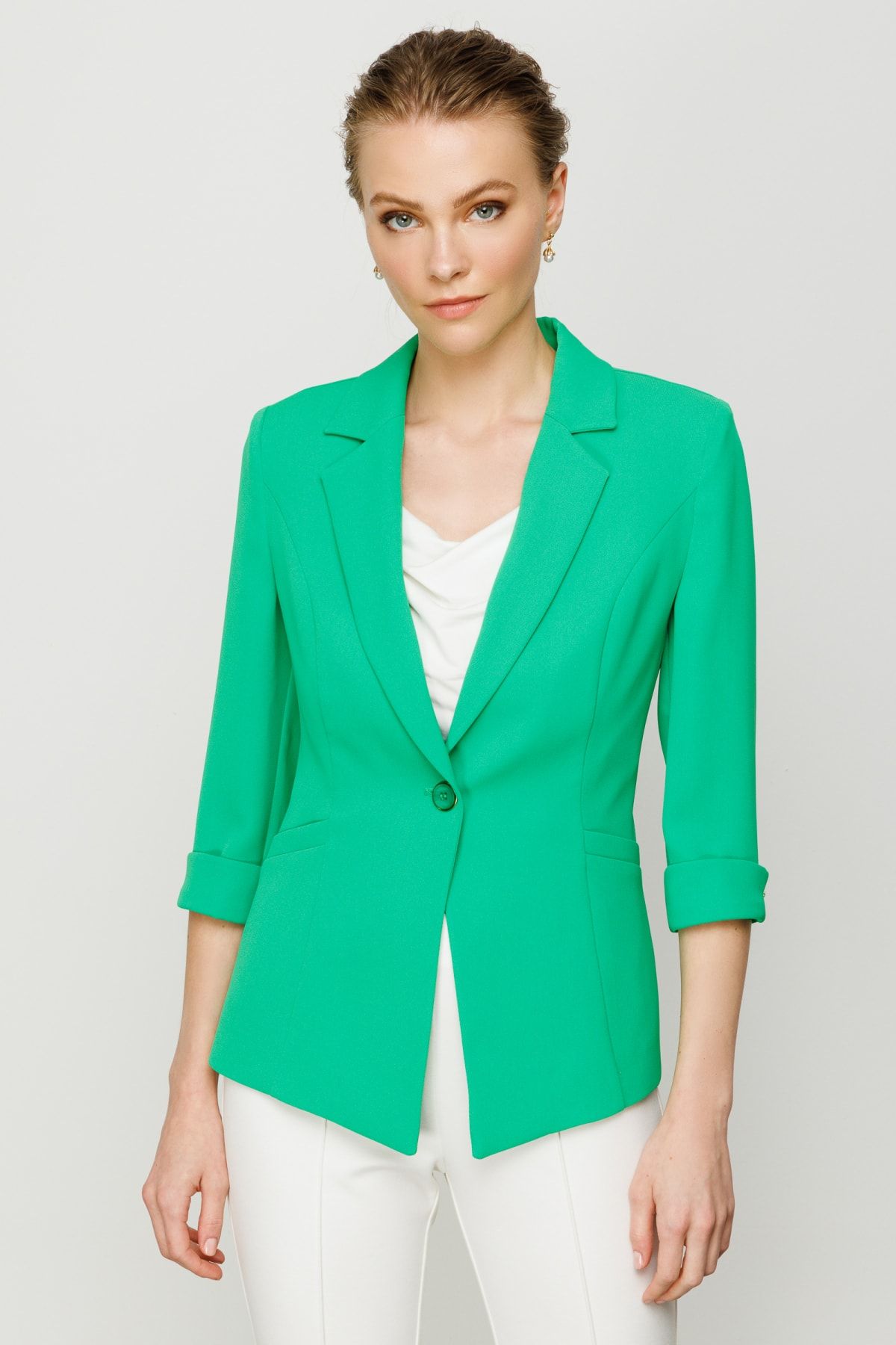 Ekol Tek Düğmeli Ceket Yeşil
