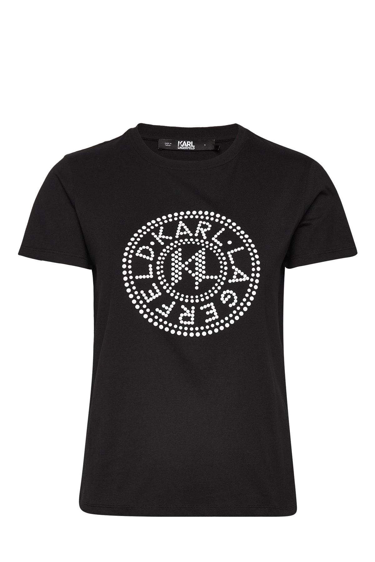 Karl Lagerfeld Bisiklet Yaka Baskılı Siyah Kadın T-Shirt 231W1712