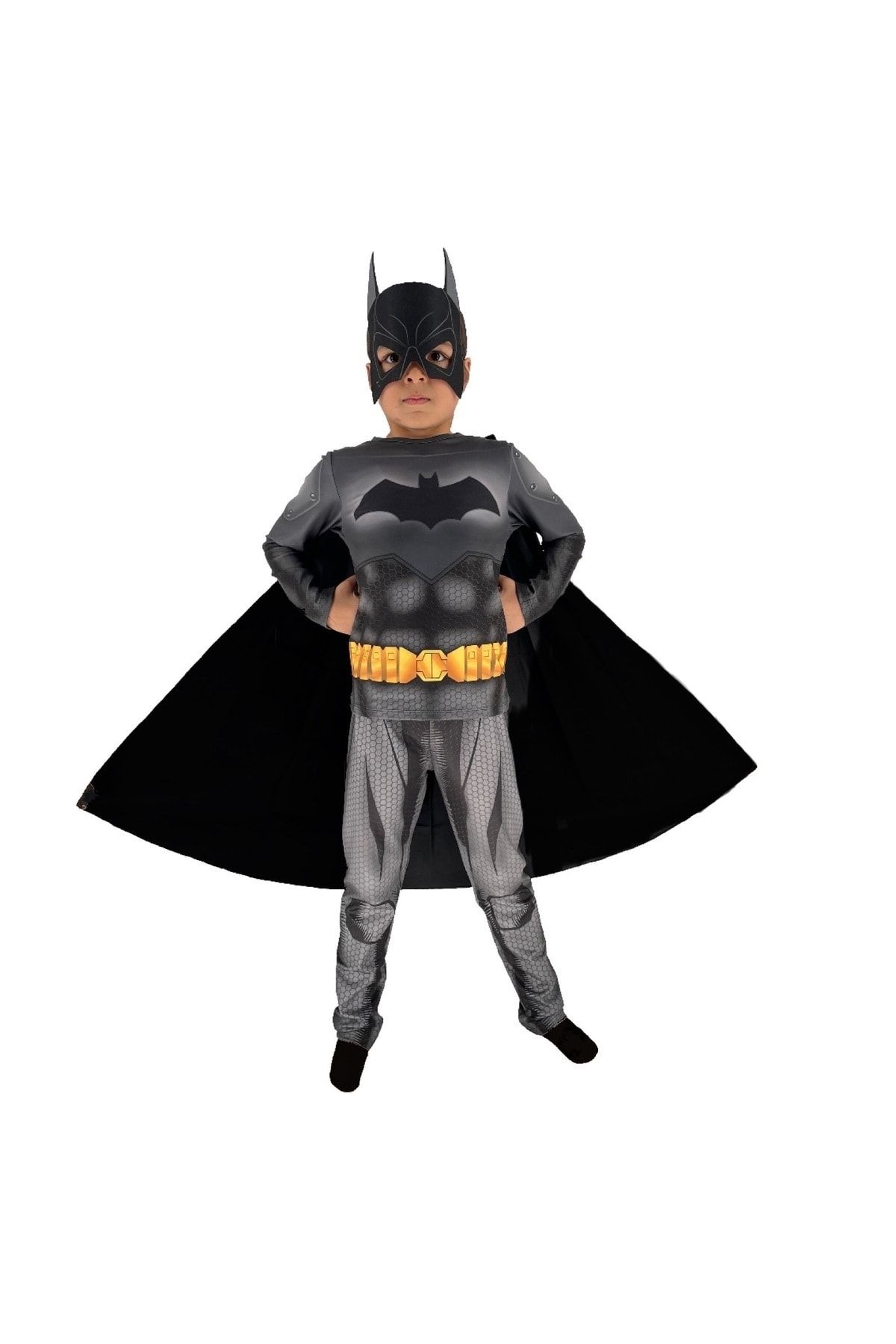 Moni Erkek Çocuk Pelerinli Maskeli 3d Kas Görünümlü Dijital Baskılı Batman Kostümü