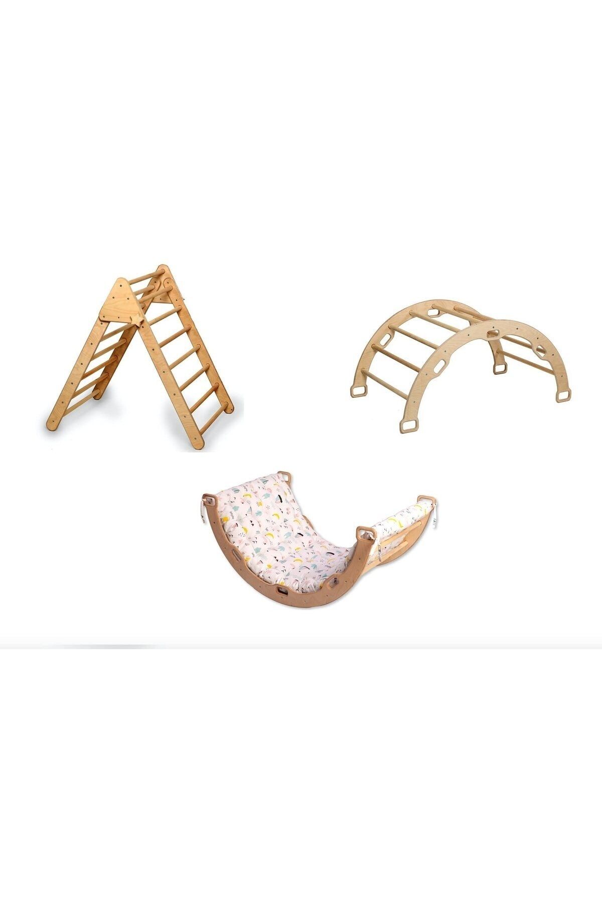 KIDOPPO Pikler Tırmanma Seti | ahşap Montessori Oyun Set Ve Aktivite Merkezi | Üçgen Kemer Flamingo Yastık