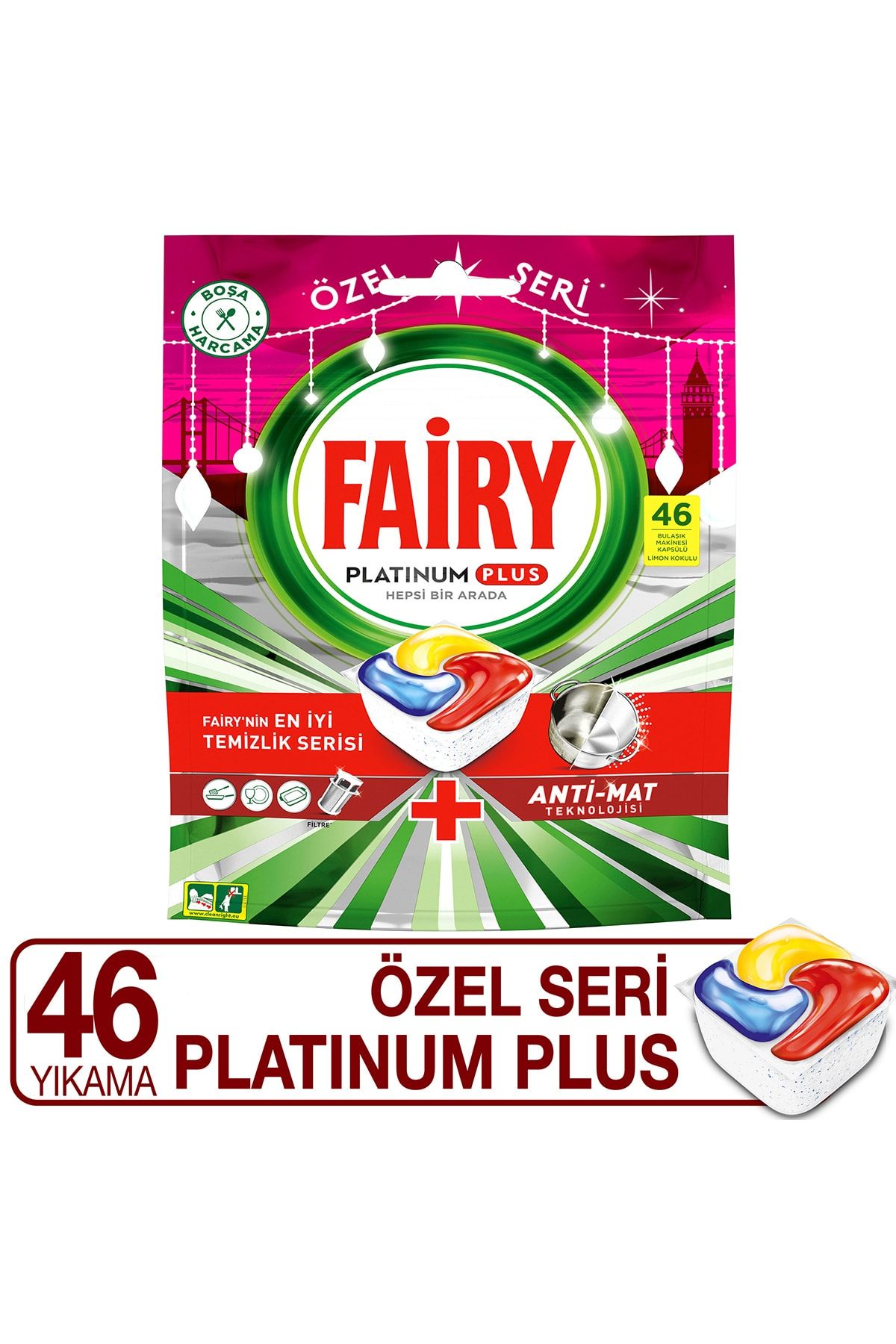 Fairy Platinum Plus Bulaşık Makinesi Deterjanı Kapsülü 46 Yıkama Limon Kokulu