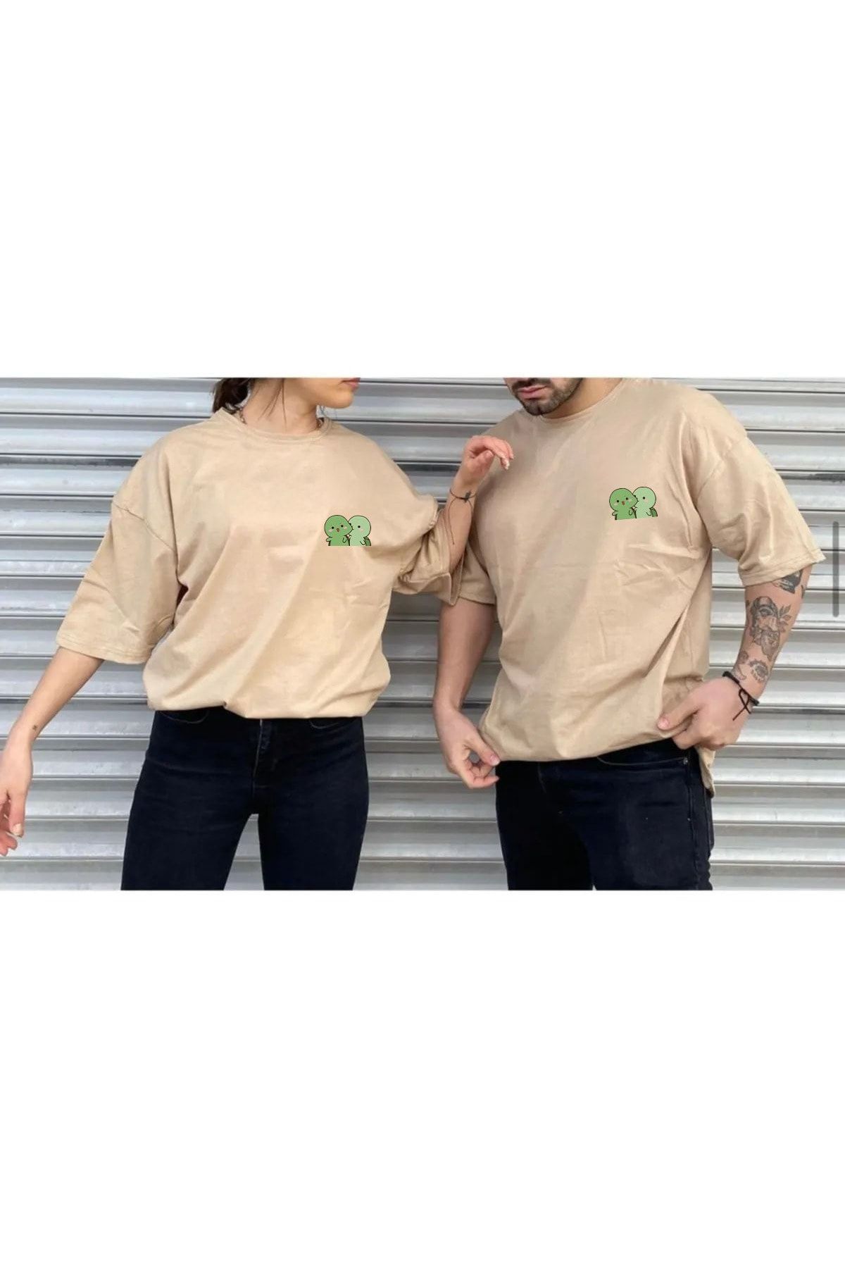 FRADOTEX Kaplumbağa Baskılı Sevgili Çift Kombini 2'li Oversize T-shirt