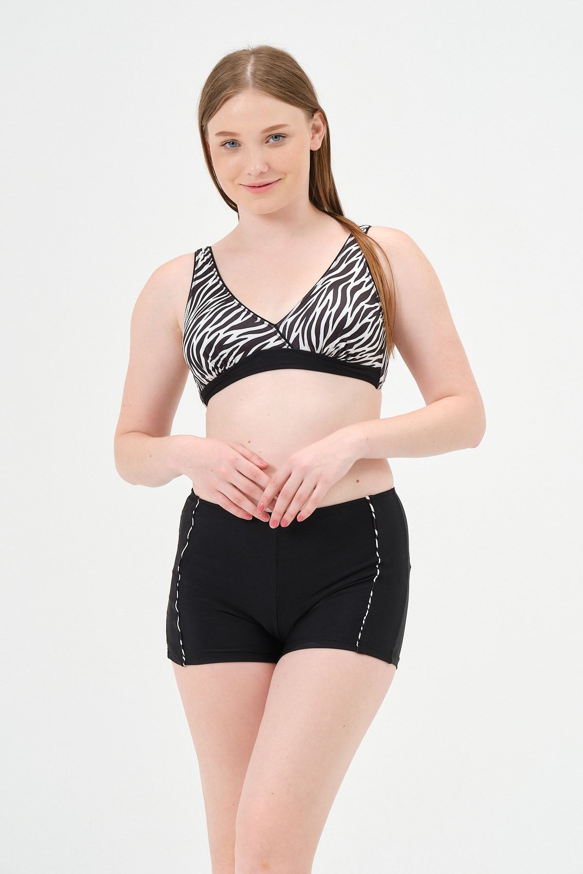 vawensea Kadın Renkli Desenli Kruvaze Bikini Takımı Zebra (GENİŞ BEDEN ARALIĞI)