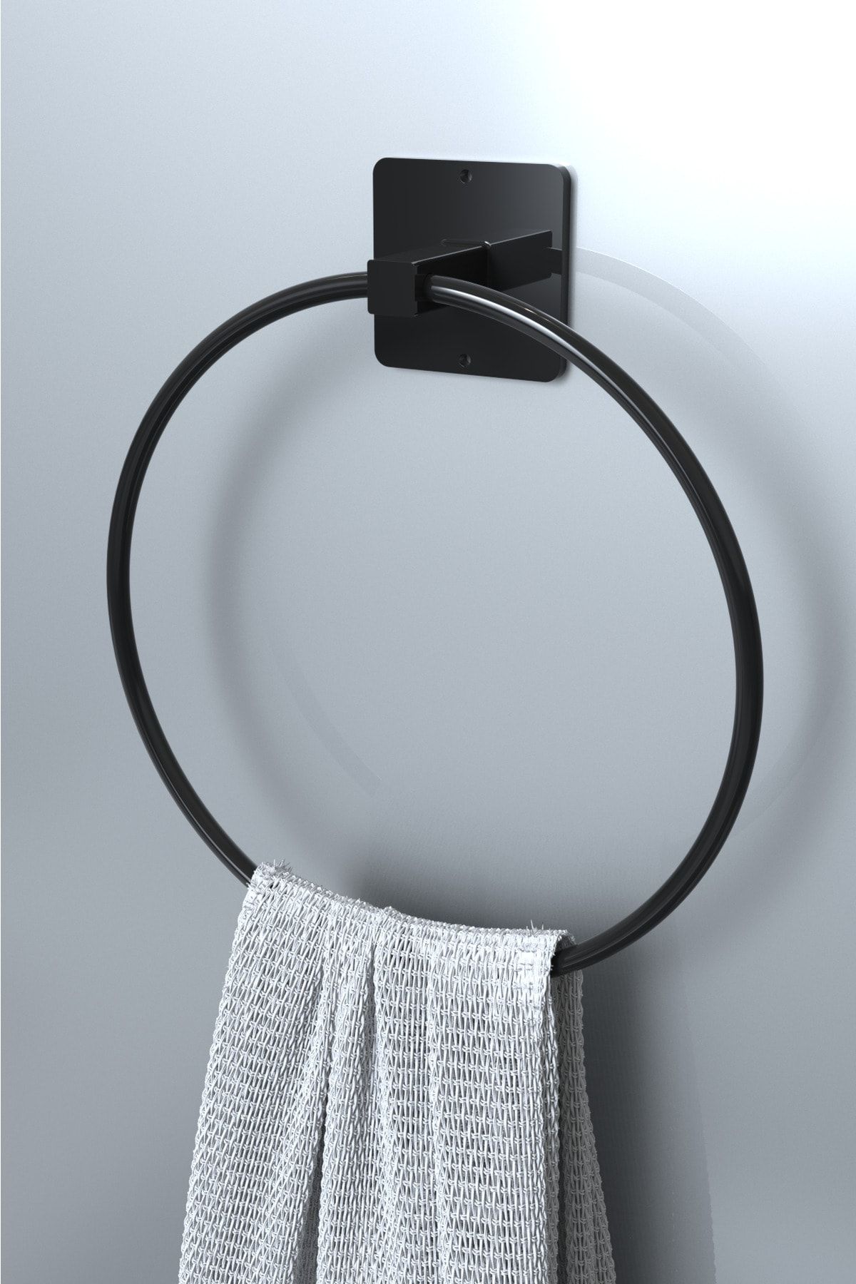 KARTEYA Yapışkanlı Siyah Yuvarlak Havluluk Banyo Mutfak Havlu Askılık