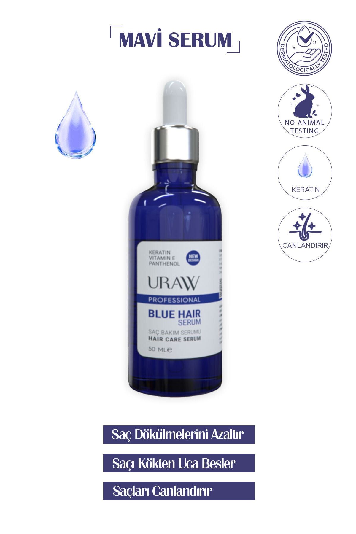 Uraw Dökülme Önleyici Güçlendirici ve Onarıcı Blue Hair Mavi Serum 50 ml