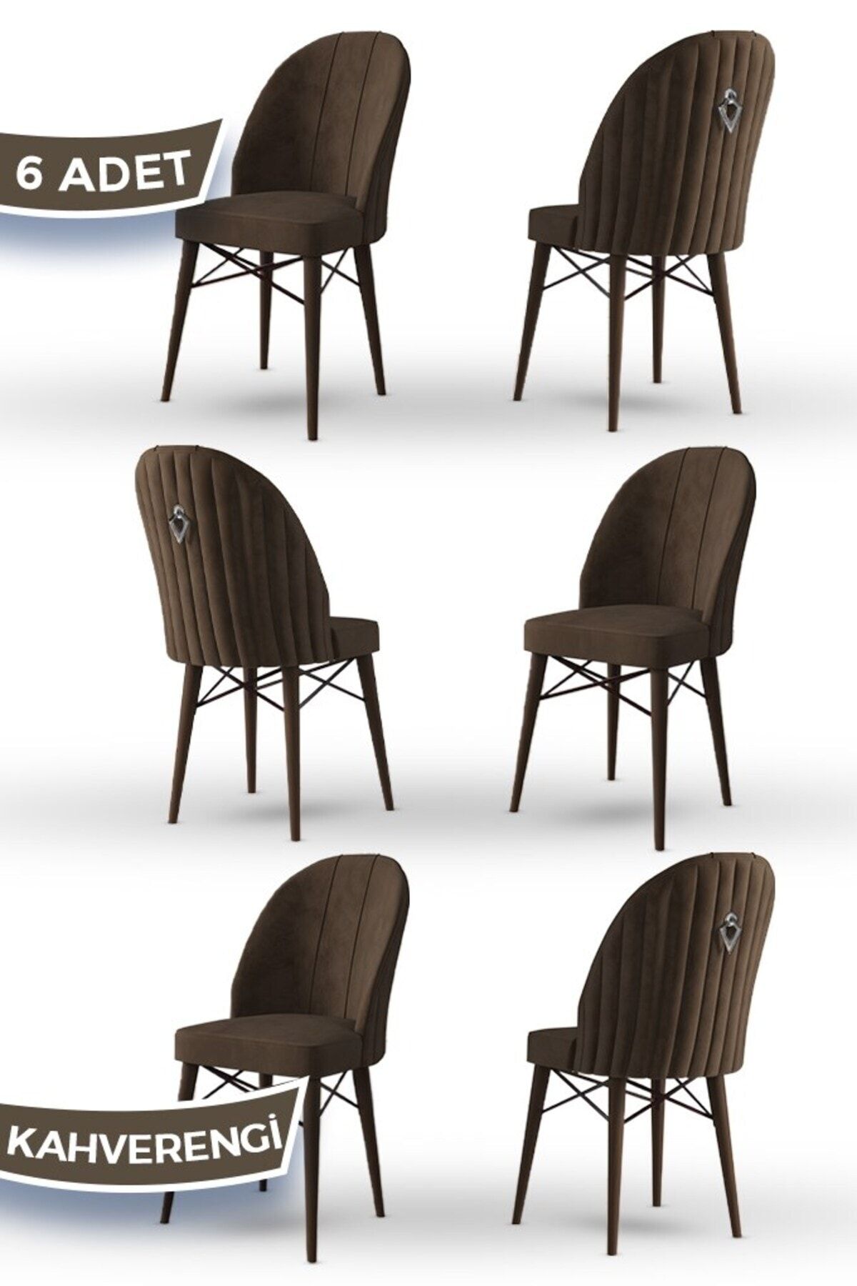 Canisa Concept Ritim Serisi 6 Adet Kahve Sandalye 1.sınıf Babyface Ithal Kumaş Ceviz Gürgen Ayak Gümüş Halkalı