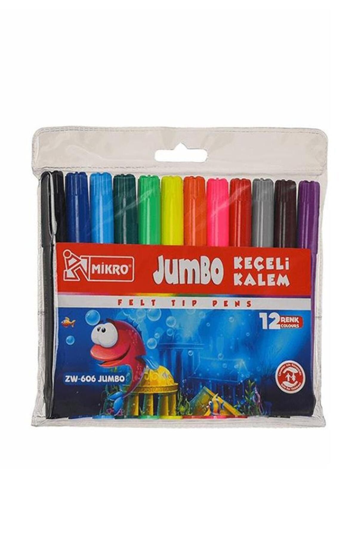 Mikro Jumbo Keçeli Kalem 12 Renk 1 Paket 12 li Jumbo Keçeli Kalem 1 Adet Su Bazlı Canlı Renkler