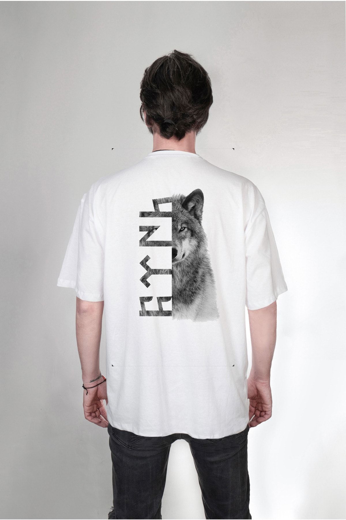 Darkia Türk Bozkurt Özel Tasarım Baskılı Beyaz Oversize Unisex T-shirt Tişört