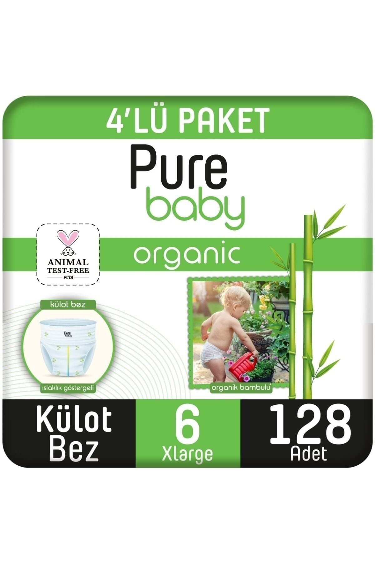 Pure Baby Organik Pamuklu Külot Bez 4'lü Paket 6 Numara Xlarge 128 Adet