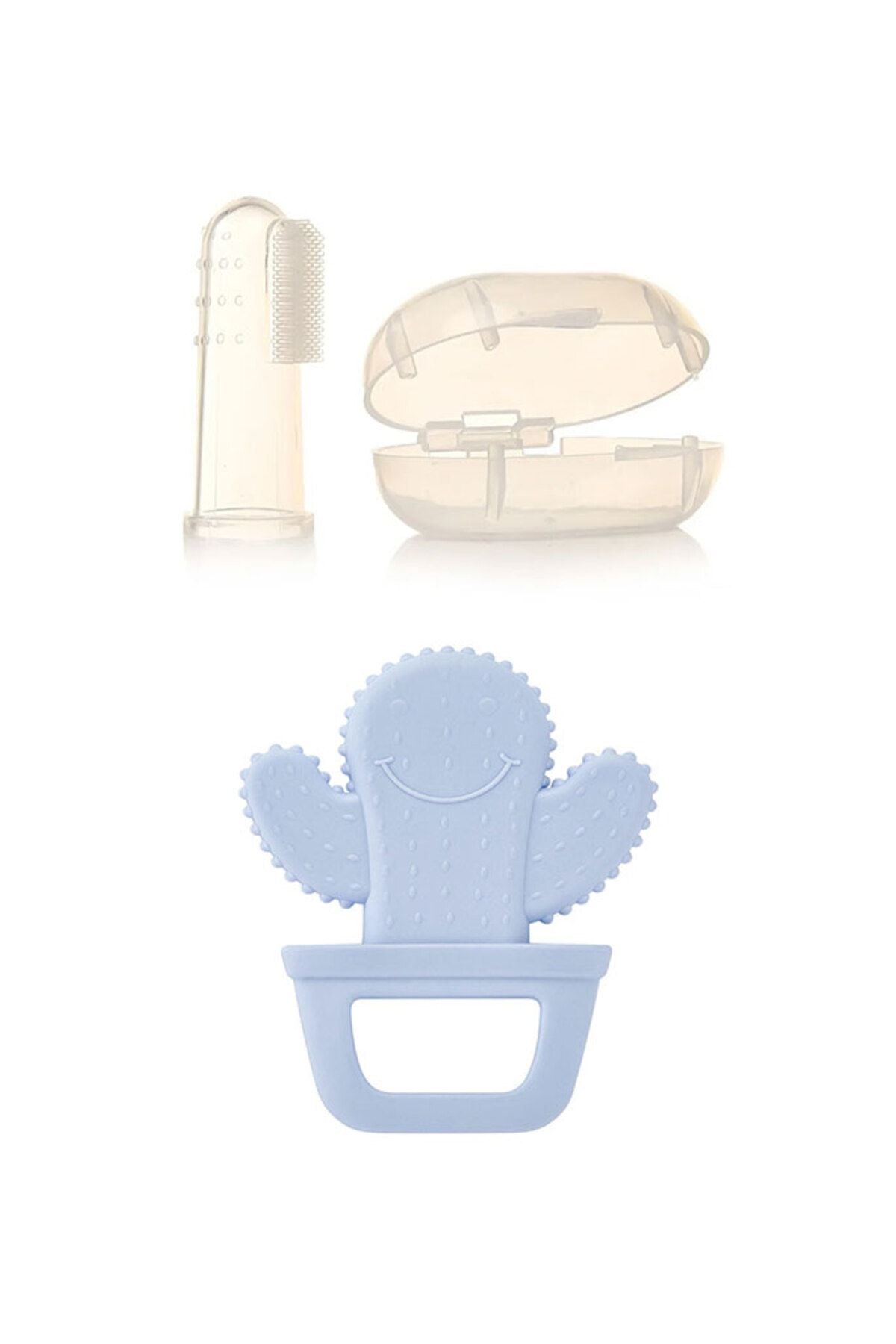 Babyjem Diş Kaşıyıcı Kaktüs Mavi + Bebek Parmak Diş Fırçası - Saklama Kutulu