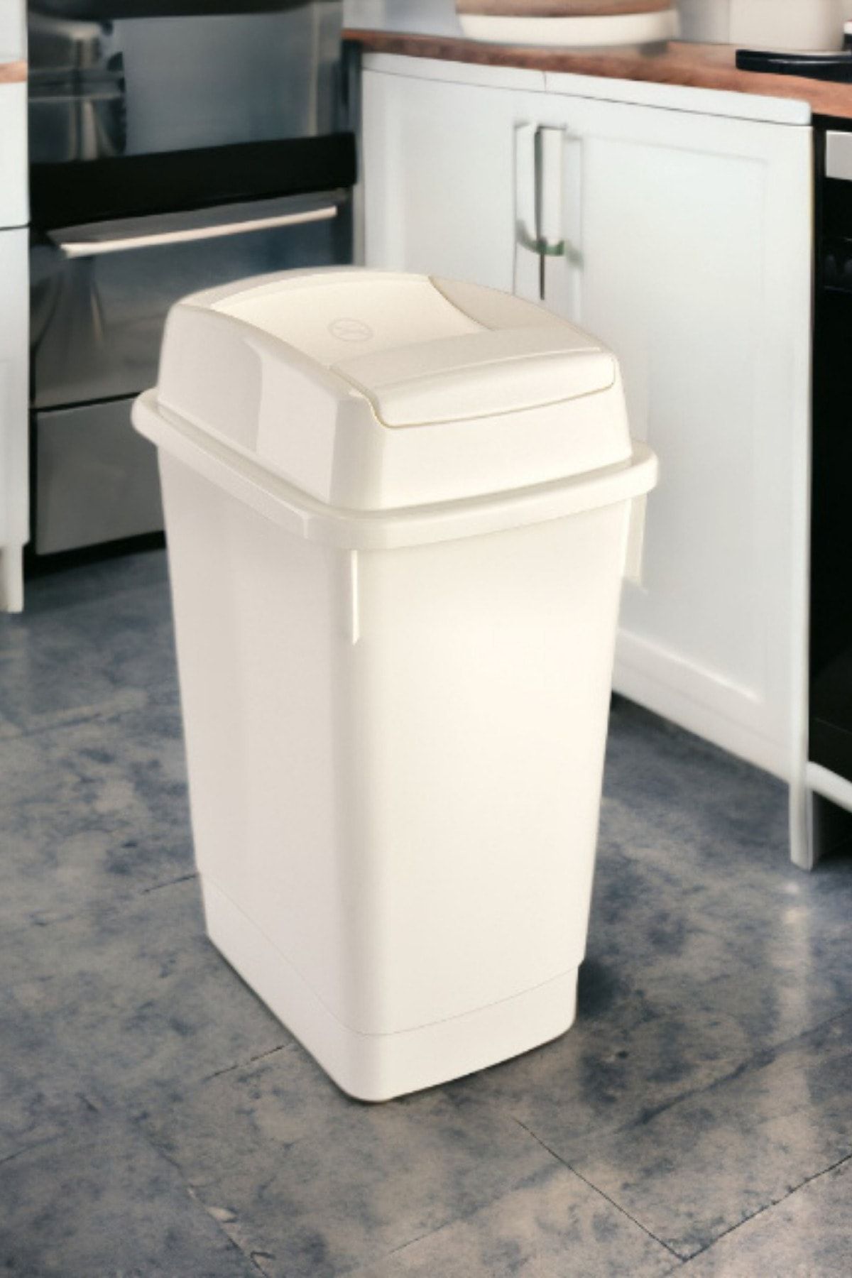 Melkan Home Beyaz Banyo Çöp Kovası 27 Litre Çift Taraf Itme Kapaklı Çöp Kovası Atık Kutusu Cafe Otel Çöp Kovası