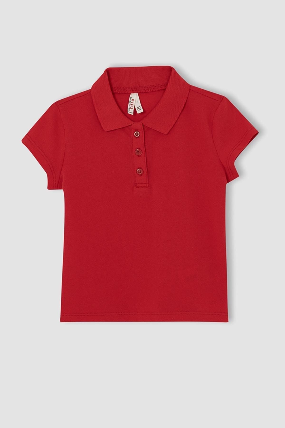 Defacto Kız Çocuk Pamuklu Kısa Kollu Polo Tişört