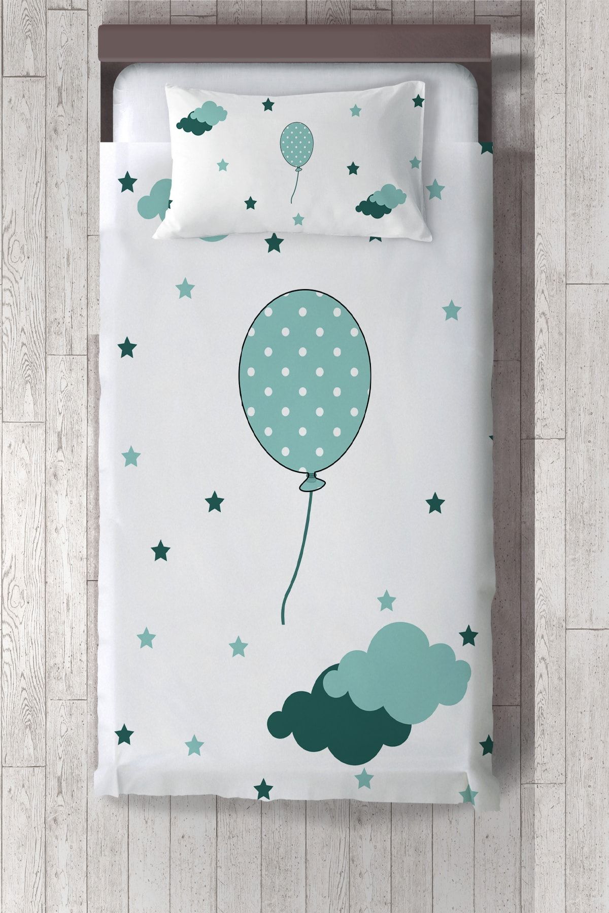Talia Home  Yeşil Balon Bulut Desenli Çocuk Yatak Örtüsü TLAY-200