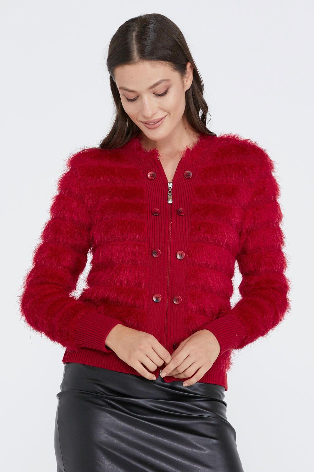 Sementa Kadın Triko Ceket - Kırmızı