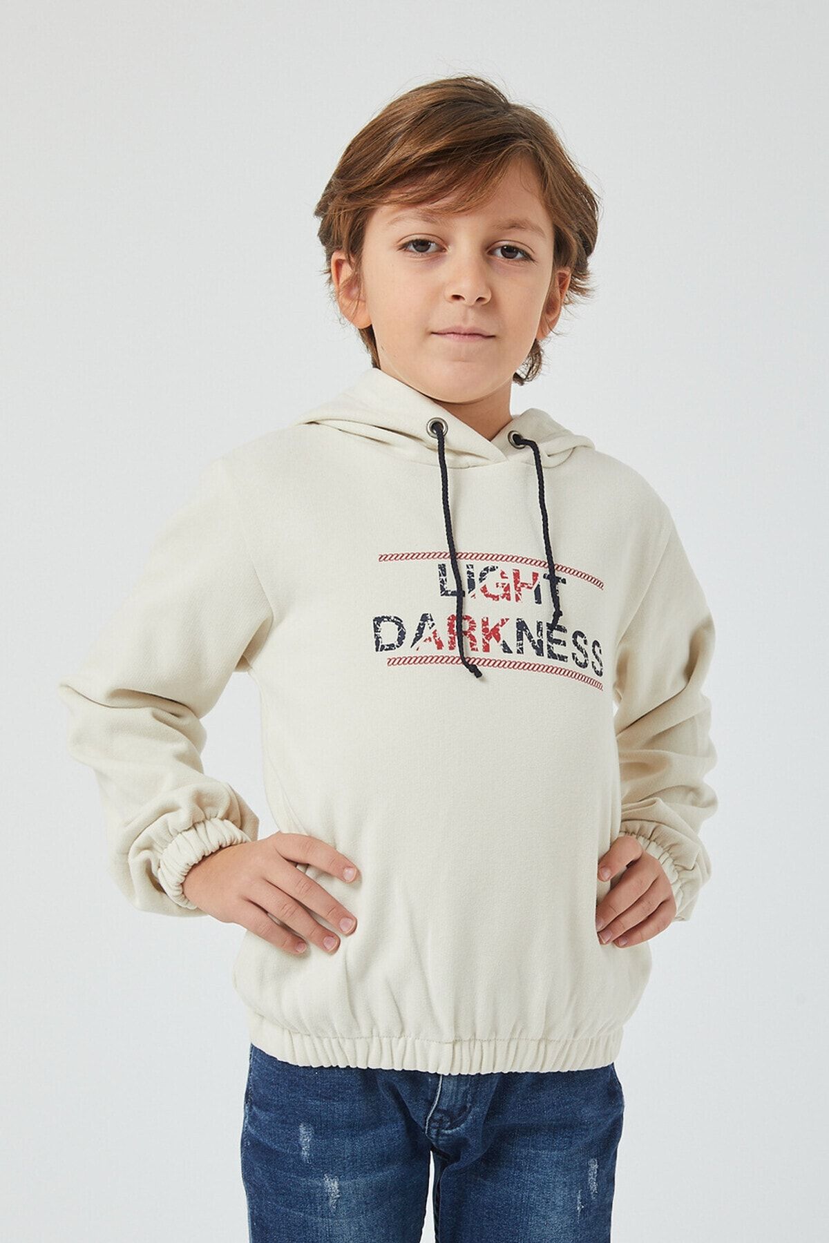 2D2B Erkek Çocuk Içi Polarlı Baskılı Kapüşonlu Eteği Lastikli Kalın Sweatshirt