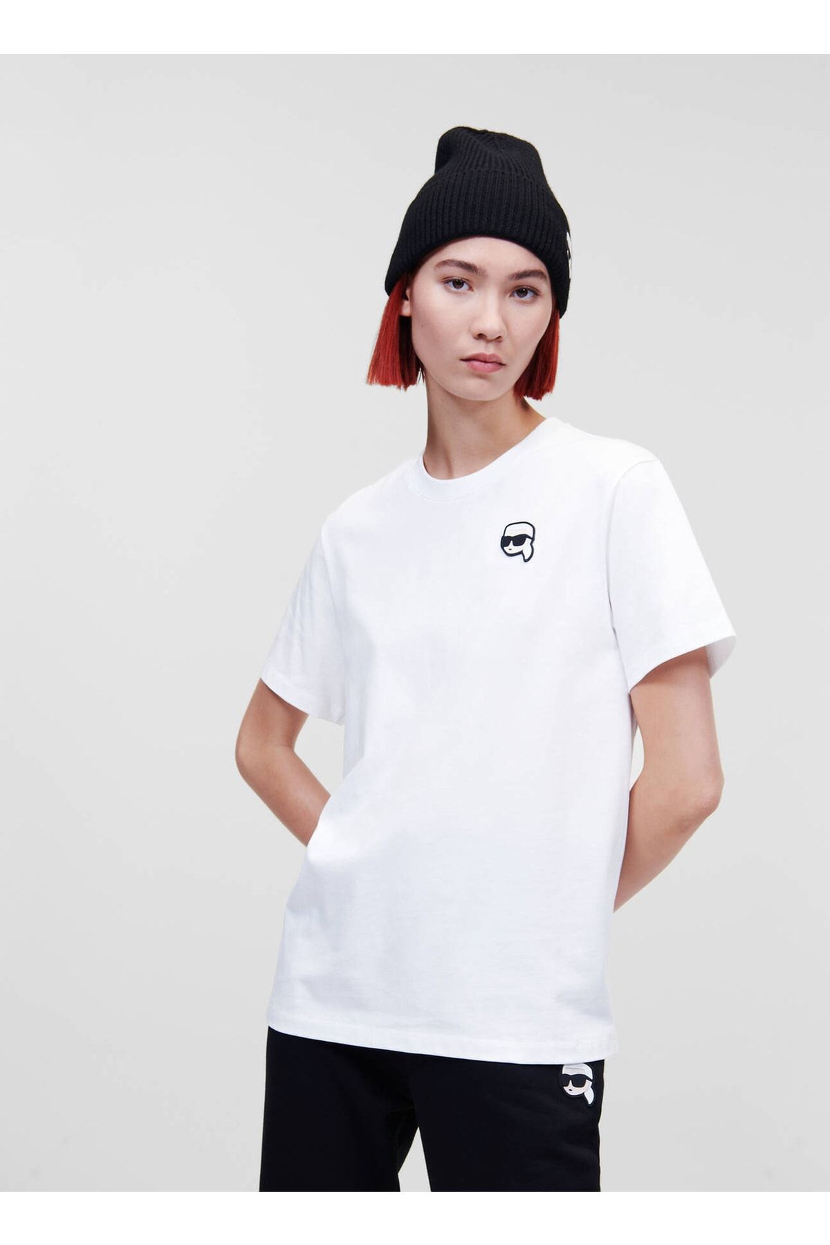 Karl Lagerfeld Bisiklet Yaka Düz Beyaz Kadın T-Shirt 230W1721
