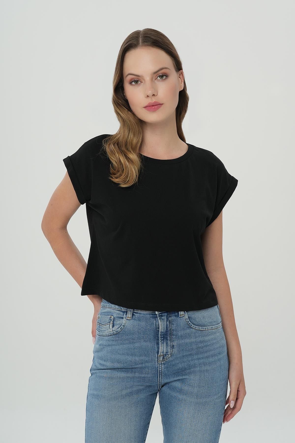 CROSS JEANS Siyah Oversize Kısa Kollu T-Shirt 56105-020