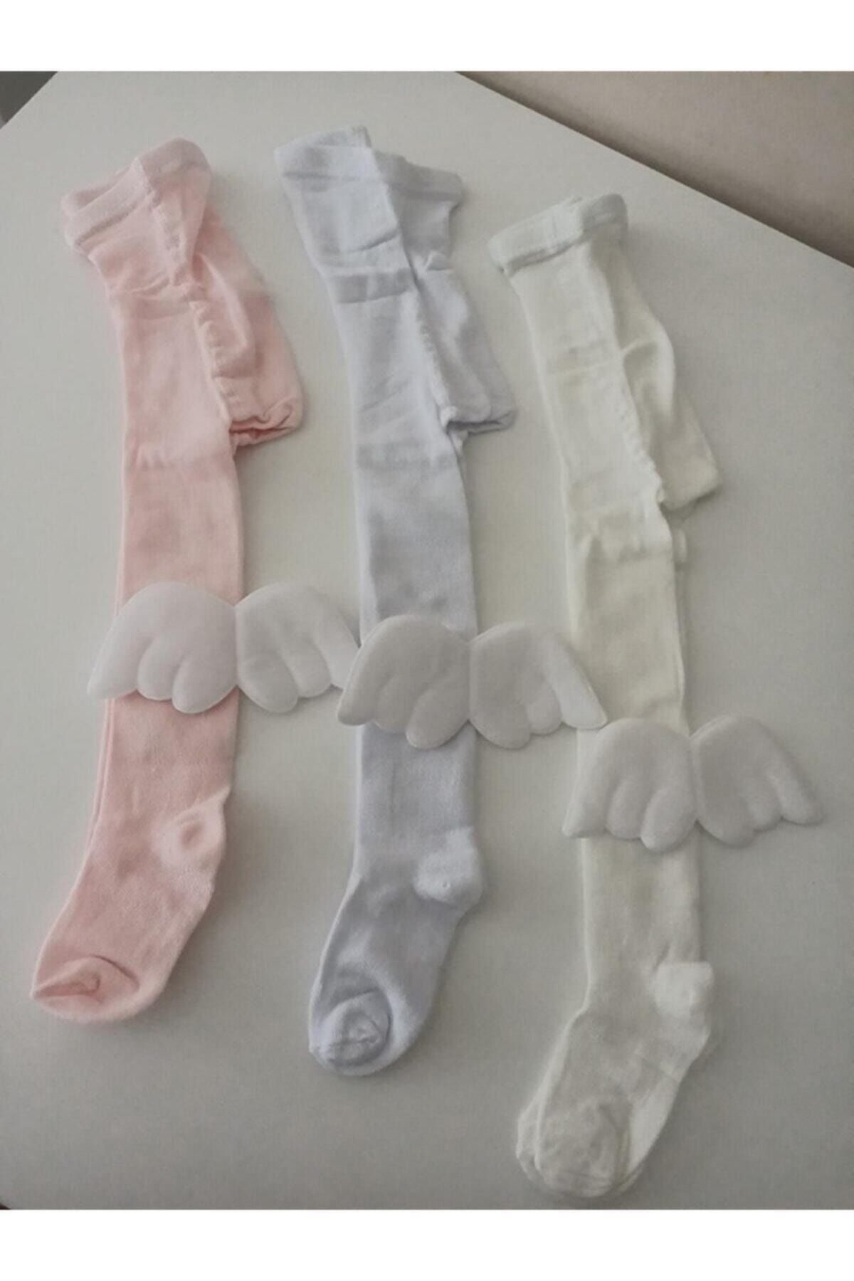 ESES BEBE 3’lü Kız Bebek Pamuklu Külotlu Çorap Melek Kanatlı Kilotlu Çorap