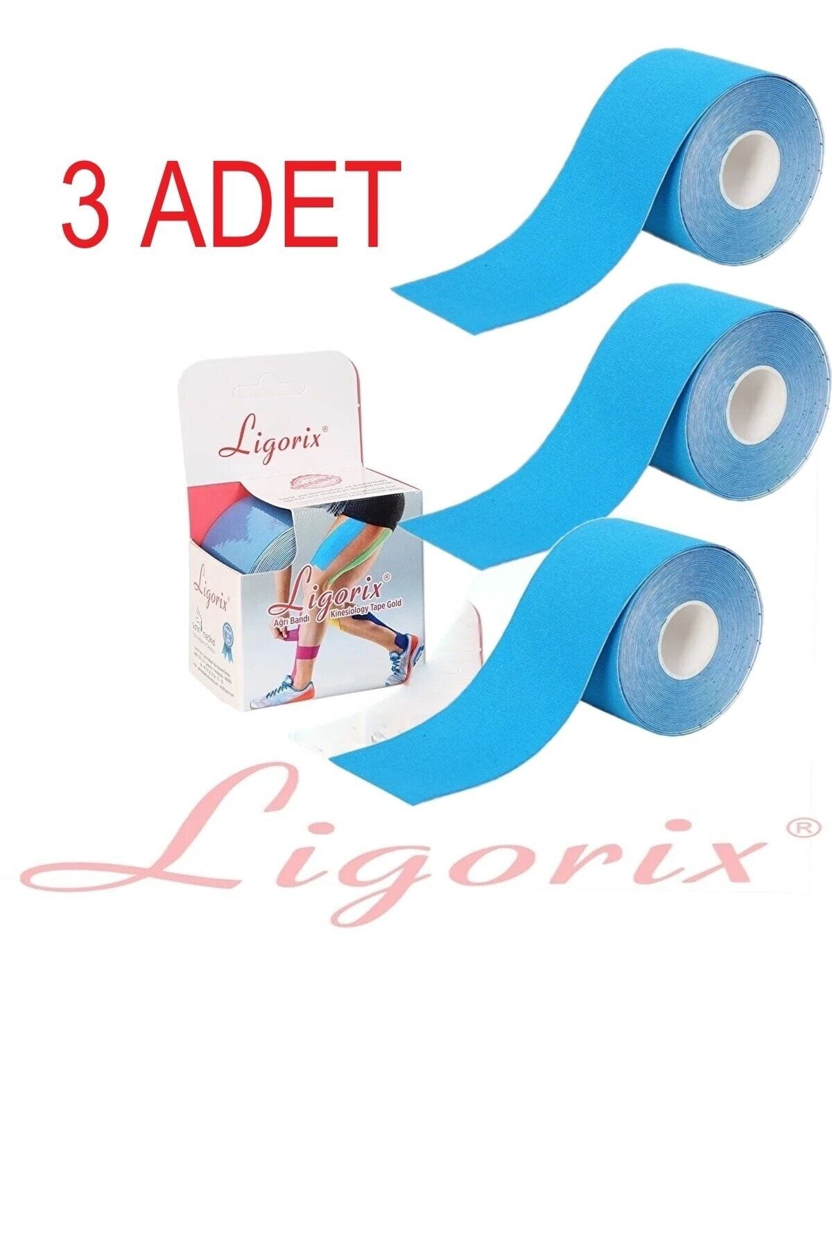 Ligorix KİNESİO TAPE AĞRI BANDI 3 ADET 5CM X 5M -MAVİ