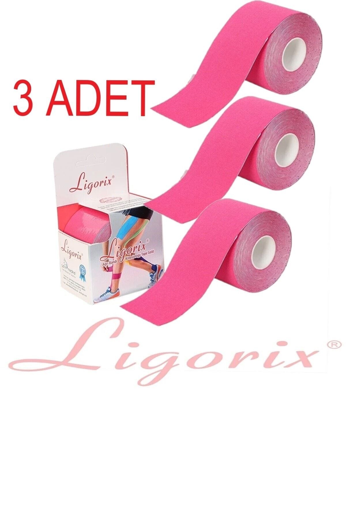 Ligorix Kinesio Tape Ağrı Bandı 3 ADET 5cm X 5m -PEMBE