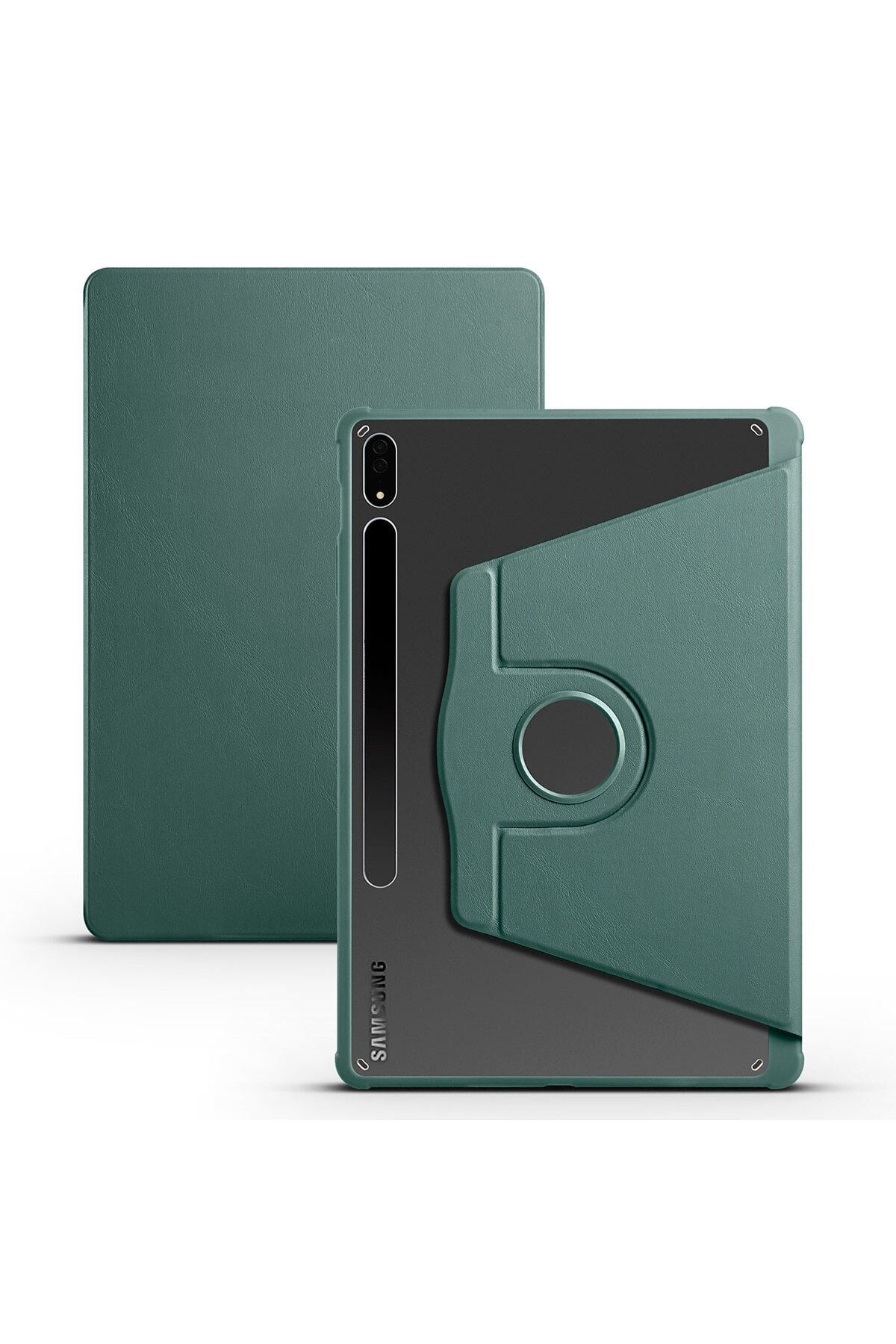 HTstore Galaxy Tab S7 Plus T970 Kılıf Termik Kalem Bölmeli Dönebilen Standlı Kılıf-koyu Yeşil