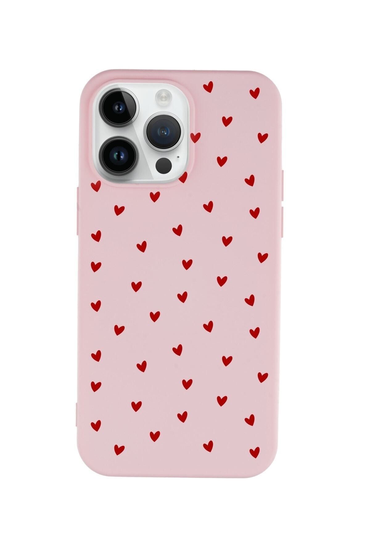 butikcase Iphone 14 Pro Minik Kalpler Desenli Lansman Pembe Telefon Kılıfı