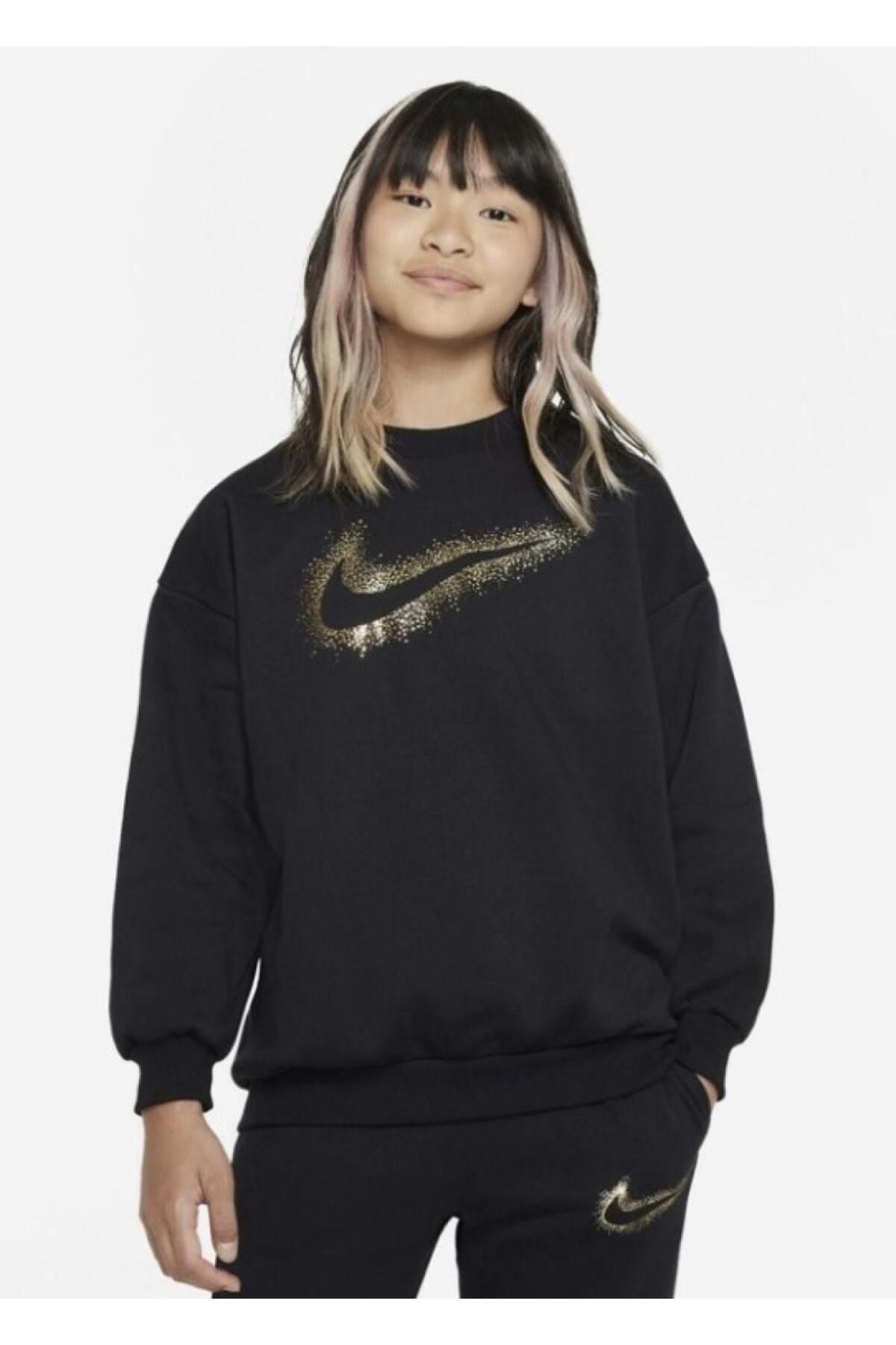 Nike Icon Fleece Kız Çocuk Siyah- Altın Sweatshirt DV9374010