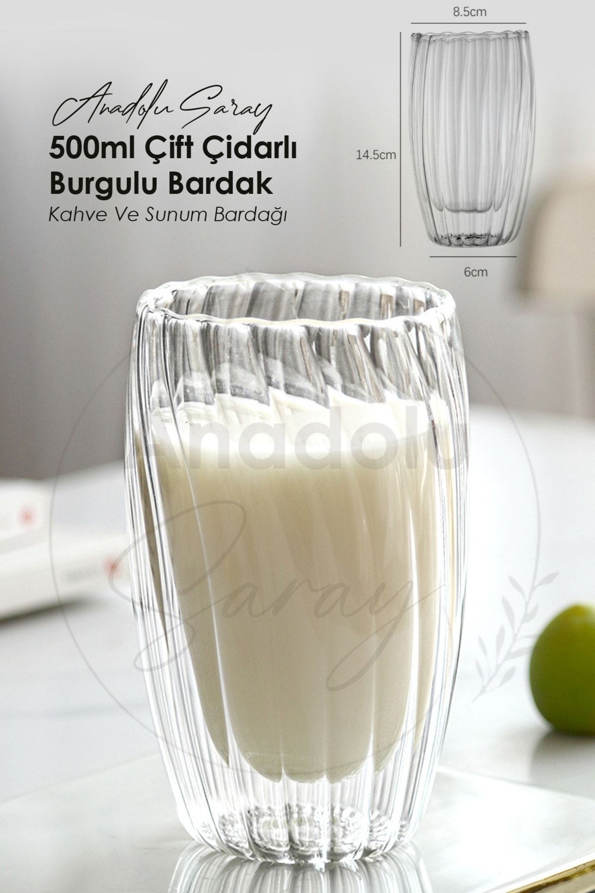 Anadolu Saray Çarşısı Isıya Dayanıklı Borosilikat 500ml Çift Çidarlı Burgulu Bardak | Kahve Ve Sunum Bardağı