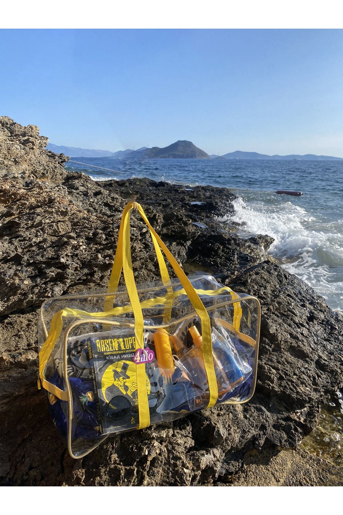 4nio Premium Şeffaf Sarı Renkli Bavul Plaj Çantası