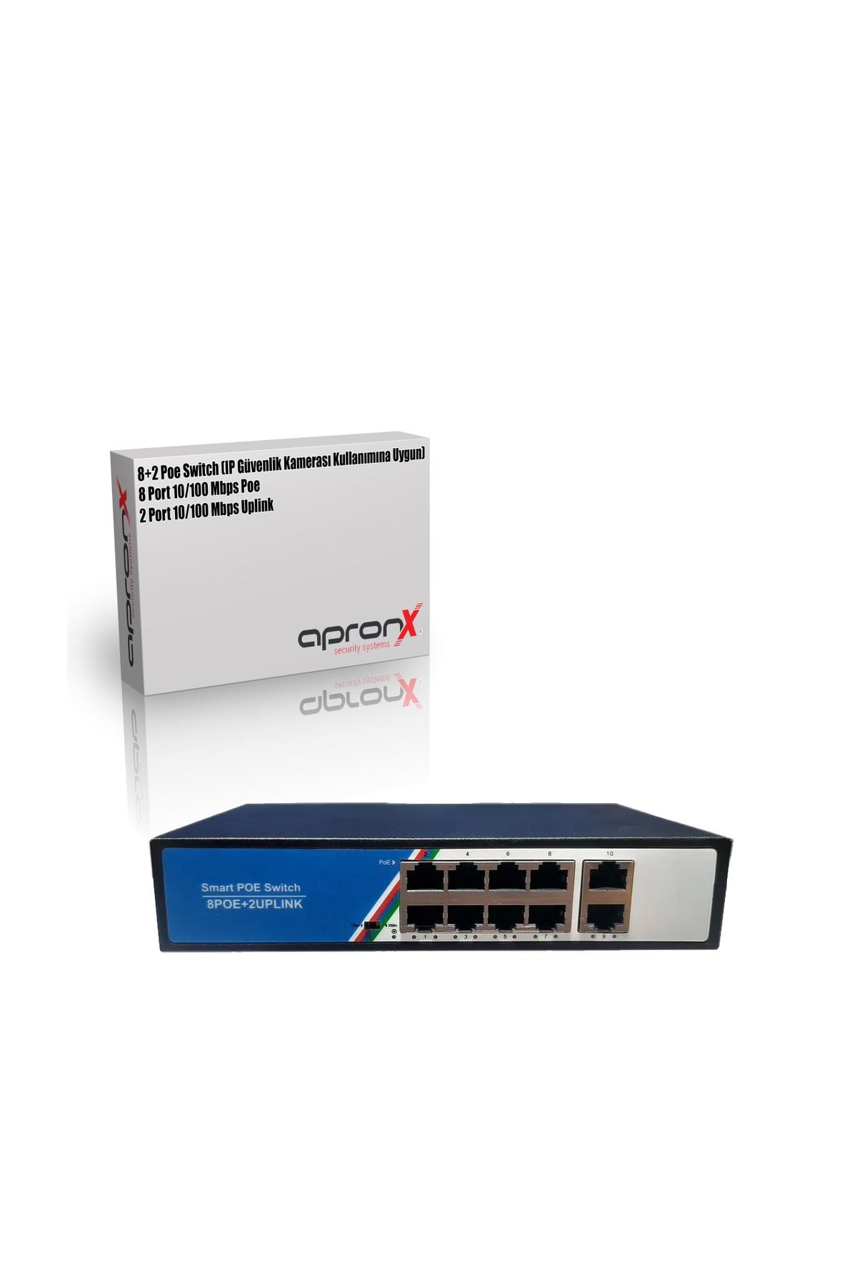 APRONX 8 Port Poe Switch 125w Switch 10/100 8 Poe 2 10/100 Uplink Power On Ethernet