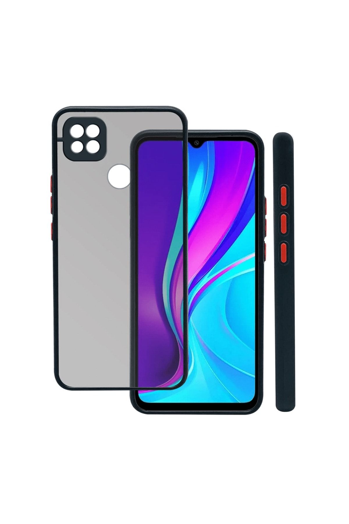 Fibaks Xiaomi Redmi 9C Kılıf Mat Parmak Izi Yapmaz Kamera Korumalı Renkli Tuşlu Sert Silikon