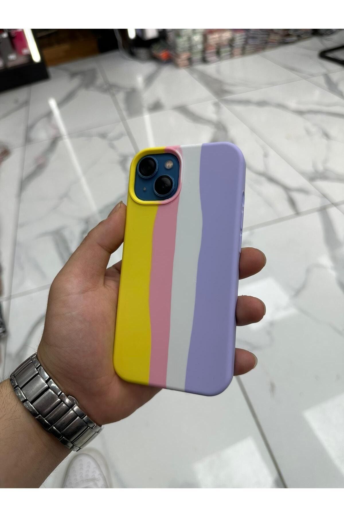 Bilişim Aksesuar iPhone 13 Kılıf Gökkuşağı Kılıf Desenli Kılıf Renkli Pastel Sulu Boya Rainbow Kılıf