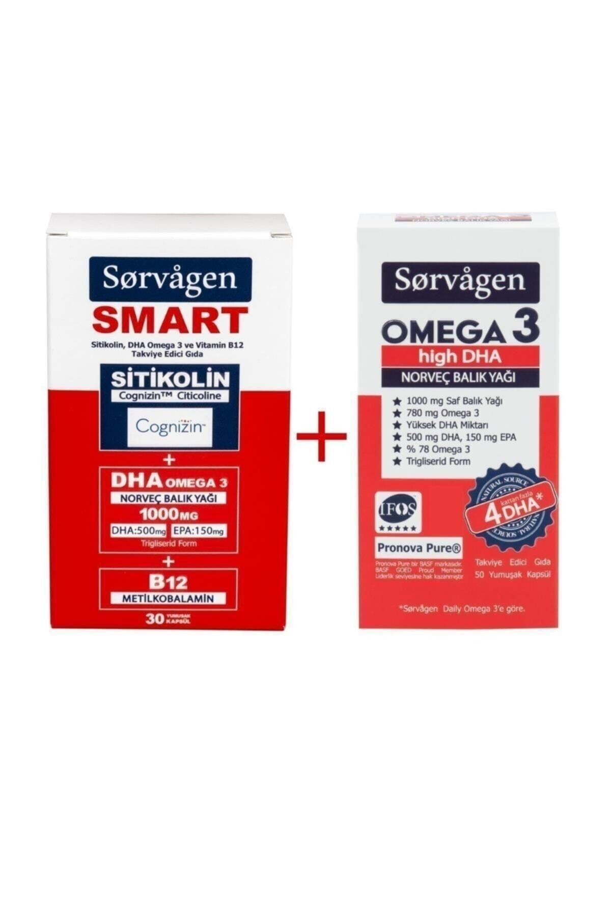 Sorvagen Smart Sitikolin, Dha Omega 3, B12 (30 Kapsül) + Omega 3 Hıgh Dha Norveç Balık Yağı