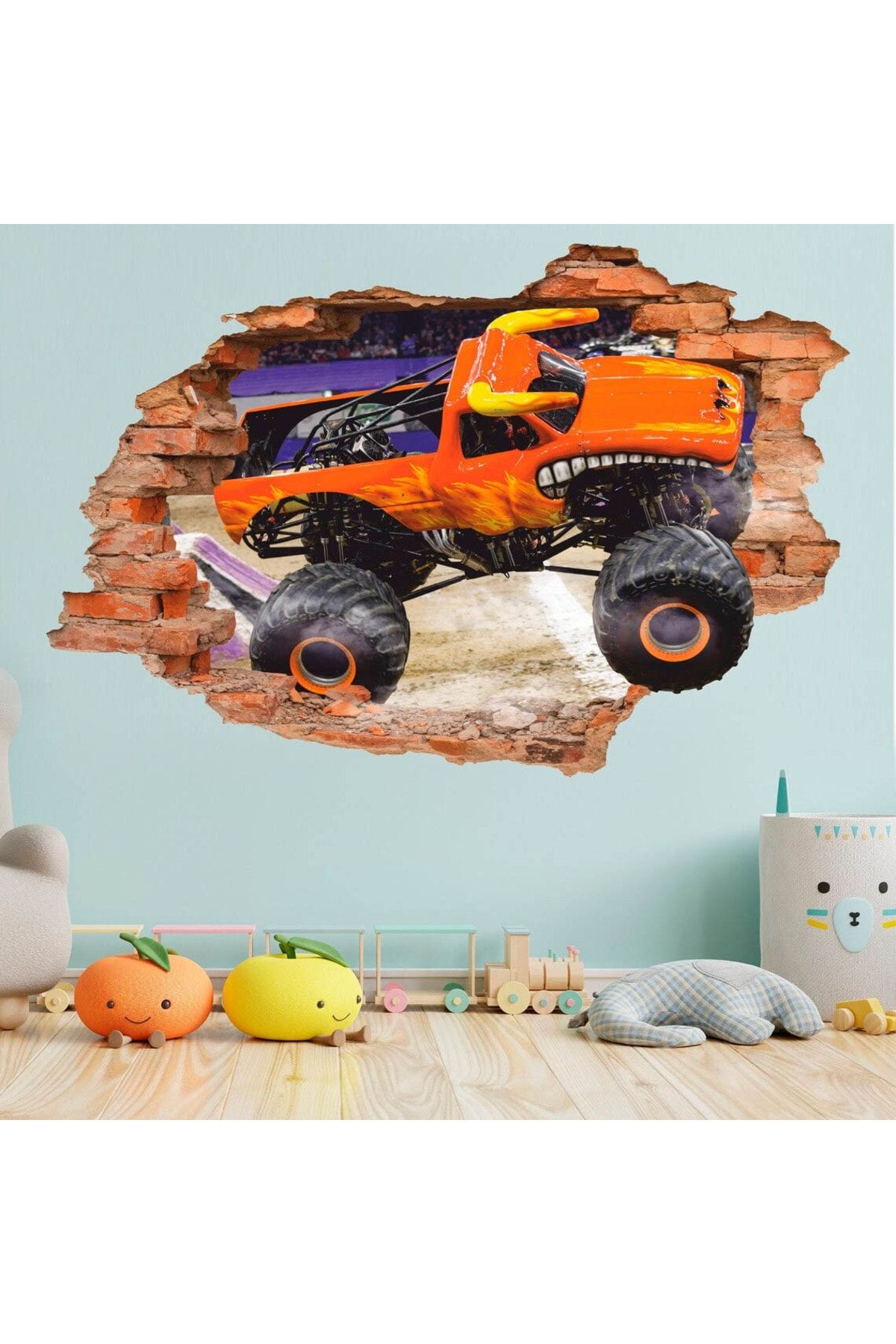 KT Decor Monster Arabalar Full Hd Baskı Erkek Çocuk Odası 3D Duvar Sticker