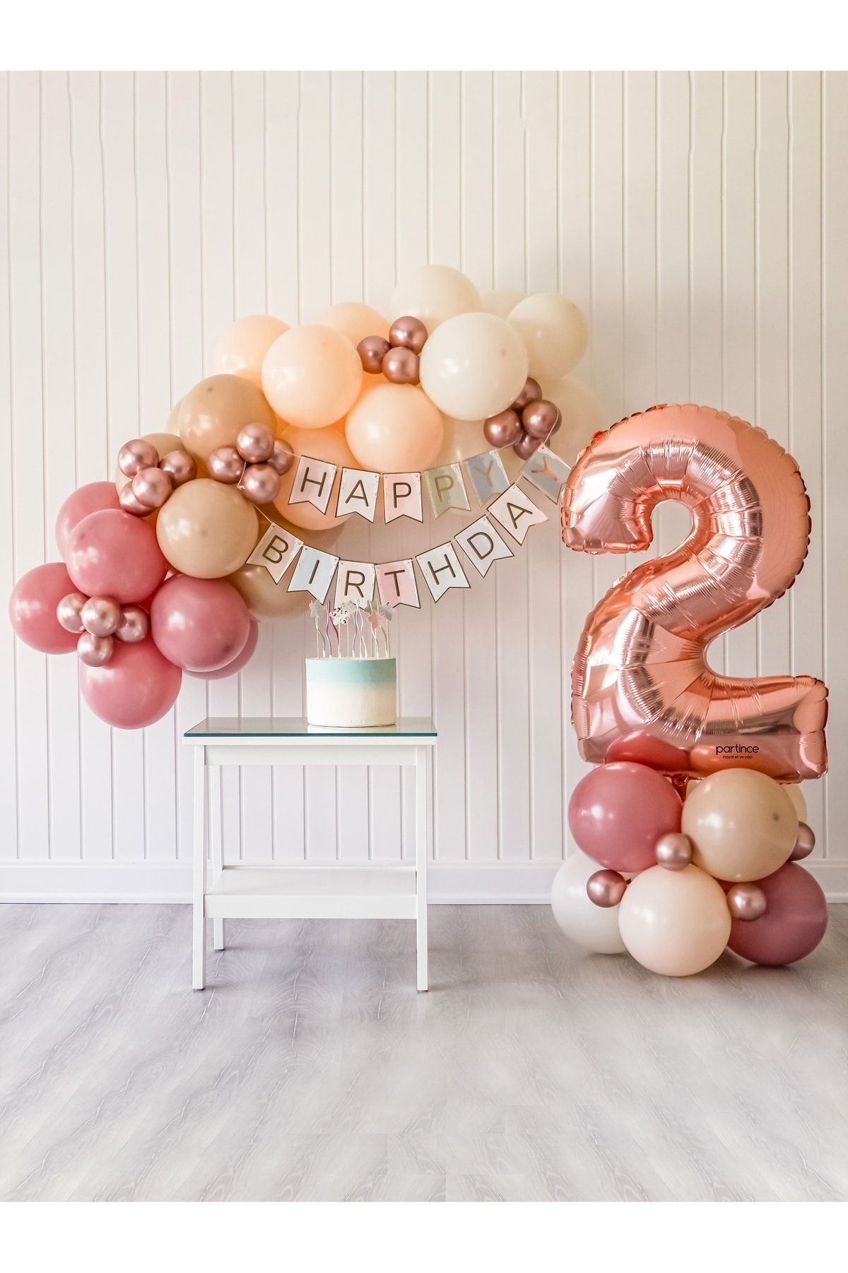 partince 2 Yaş Balonu Doğum Günü Balon Zinciri Rose Gold Parti Seti