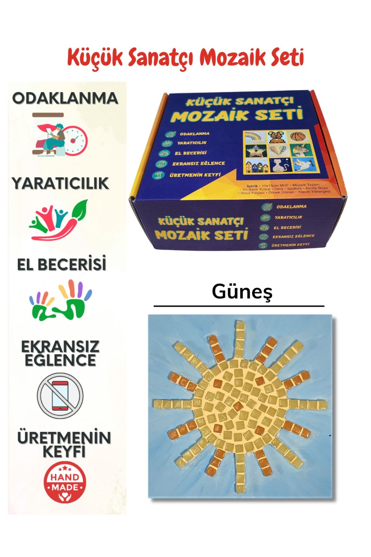 Zen Mozaik Çocuk Mozaik Seti-Dikkat ve El Becerisi Geliştirici Sanatsal Eğitici Oyuncak (Güneş)