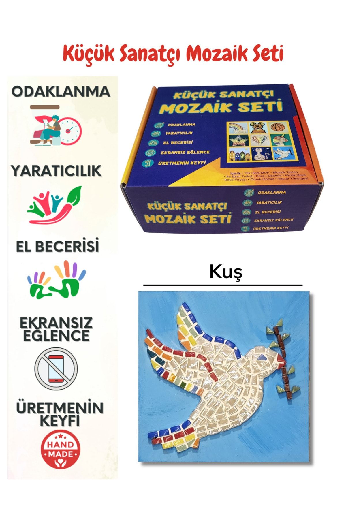 Zen Mozaik Çocuk Mozaik Seti-Dikkat ve El Becerisi Geliştirici Sanatsal Eğitici Oyuncak (Kuş)